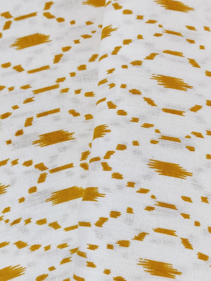 Yellow Geometric Printed Cotton Flax Fabric