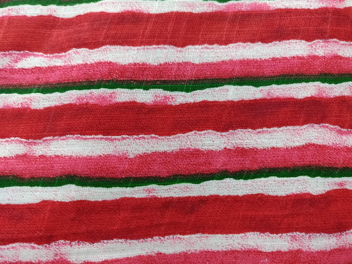 Stripes Printed Cotton Slub Fabric 